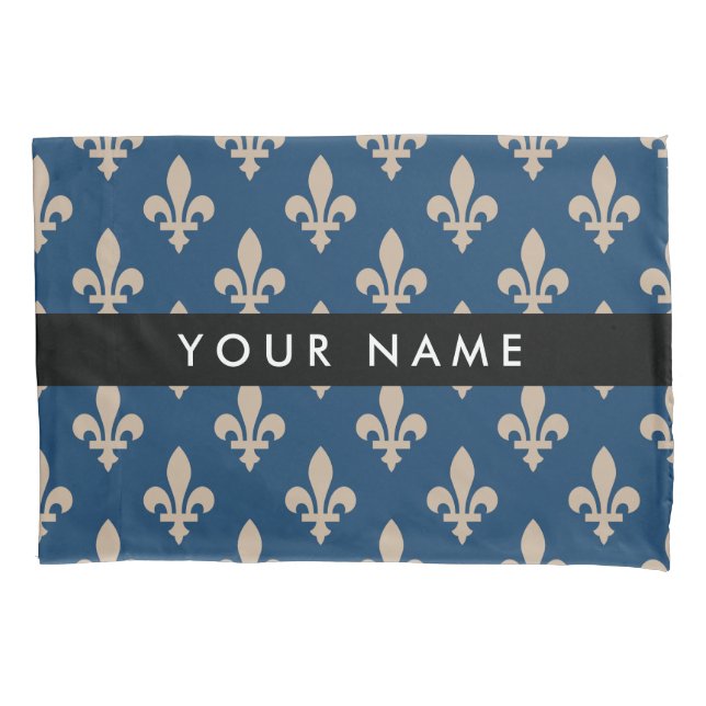 Fleur de Lis, Beige on Navy Blue, Royal, Your Name (Frente)