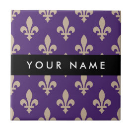 Fleur de Lis, Beige on Purple, Royal, Your Name