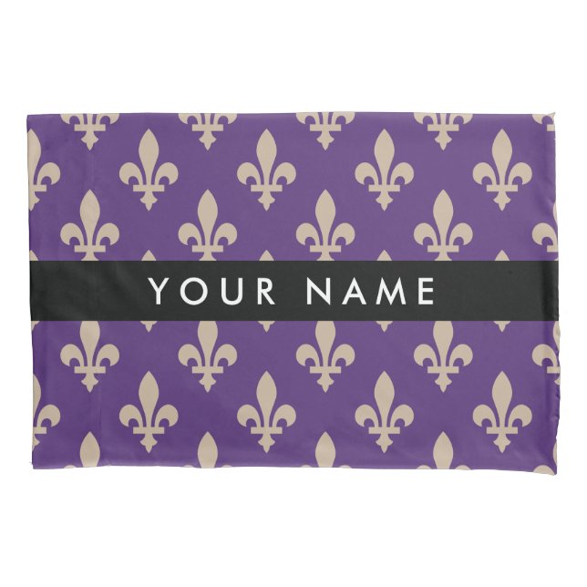 Fleur de Lis, Beige on Purple, Royal, Your Name (Frente)