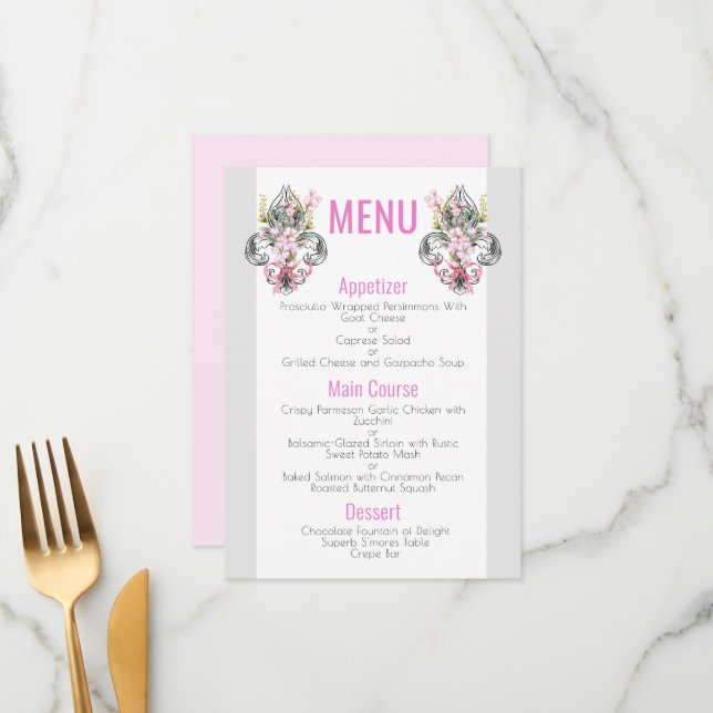 Fleur de lis | Cherry Blossom Menu 4,5" x 6,25" (Frente/Verso In Situ)