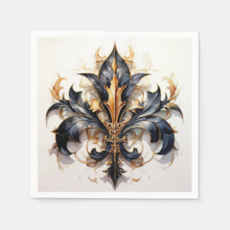 Fleur de lis Cocktail guardanapo preto e Dourado