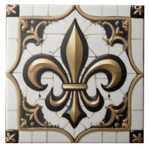 Fleur de Lis Faux Alivio Vintage Black White Doura