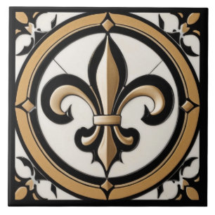 Fleur de Lis Faux Dourado branco-negro antigo