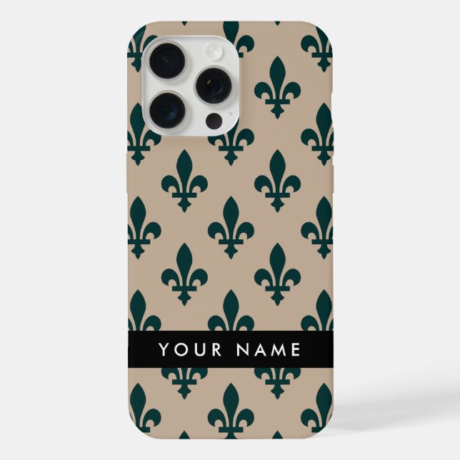 Fleur de Lis, Green on Beige, Royal, Your Name (Verso)