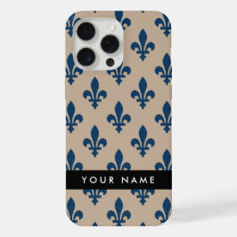 Fleur de Lis, Navy Blue on Beige, Royal, Your Name