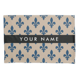 Fleur de Lis, Navy Blue on Beige, Royal, Your Name