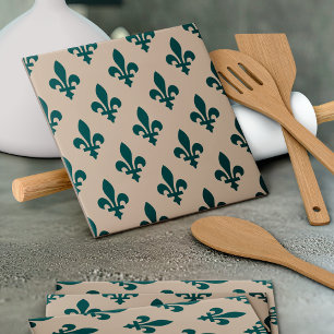 Fleur de Lis Pattern, Real Verde Francês em Creme