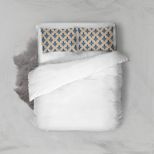 Fleur de Lis Pattern, Royal French Blue em Creme