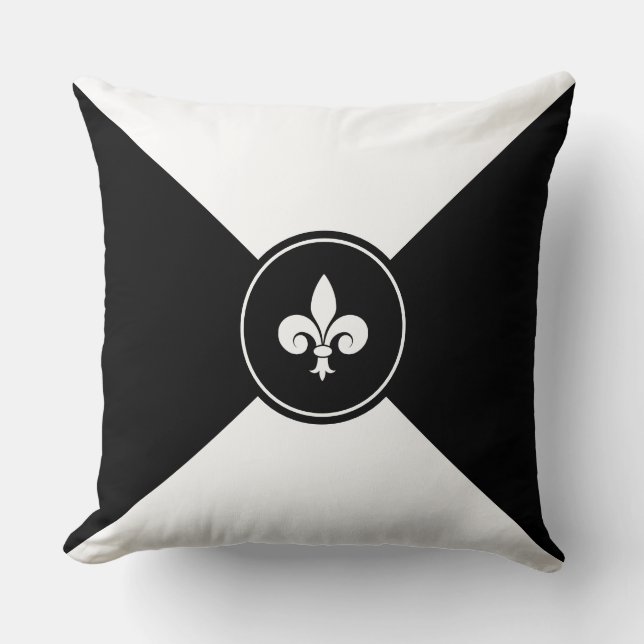 Fleur de Lis Personalizada em Almofada Preta e Bra (Frente)