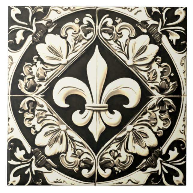 Fleur de Lis, Preto e Branco da Vintage (Frente)