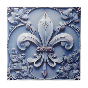 Fleur de Lis Vintage Alivio Azul Antiquado