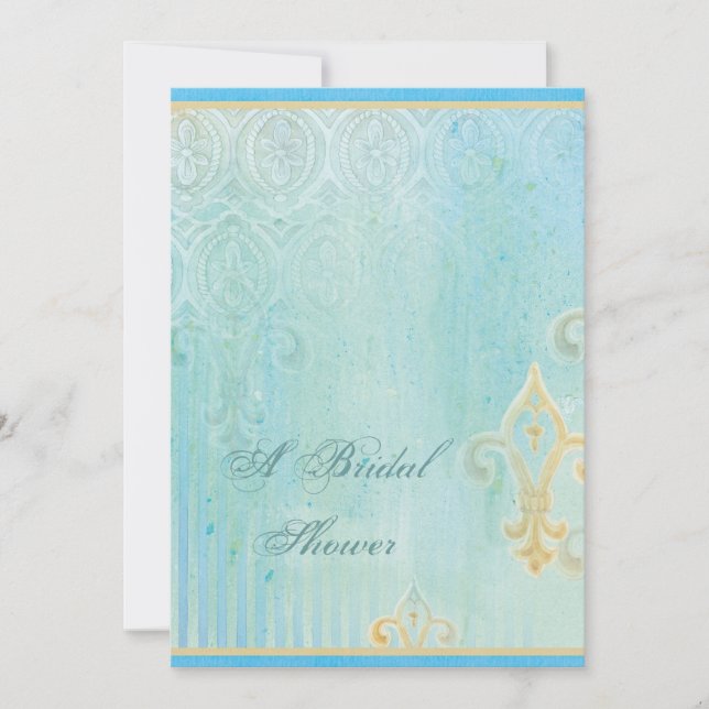 Fleur di Lys Damask 2 Blue - Convite para casament (Frente)