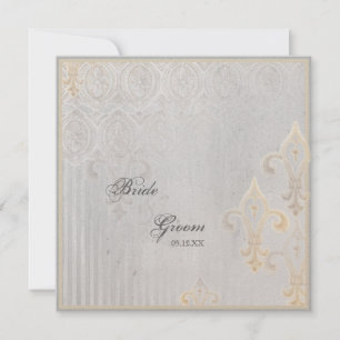 Fleur di Lys Damask 2 Cinza Convite Para Casamento