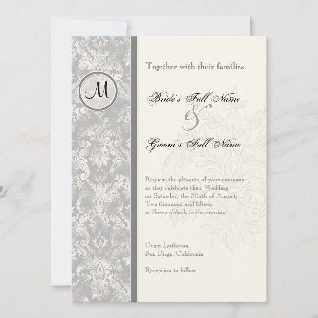 Fleur di Lys Damask - Convite Para Casamento De Ci (Frente)