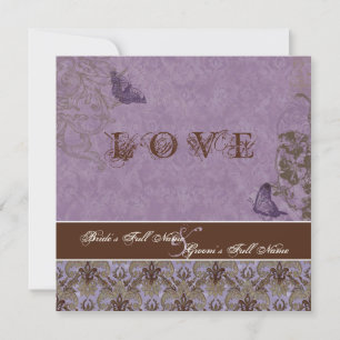 Fleur di Lys Damask - Convite Para Casamento Roxo 