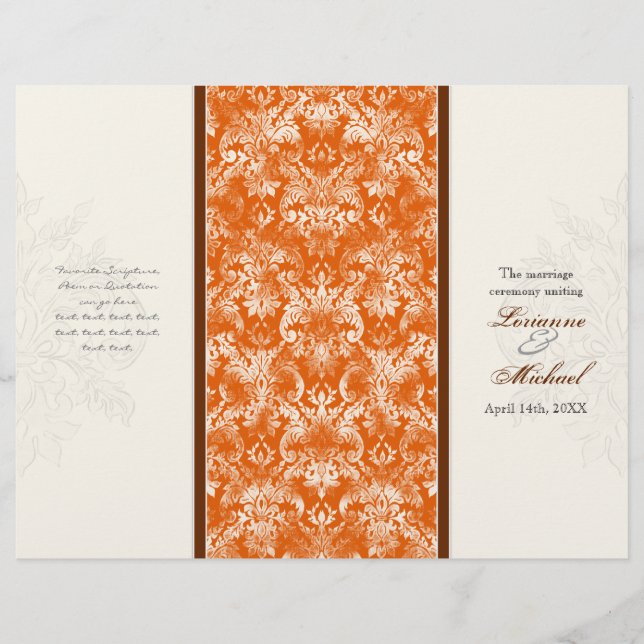 Fleur di Lys Damask Orange Formal Weding Program (Frente)