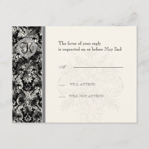 Fleur di Lys Damask - Placa de resposta RSVP Preta