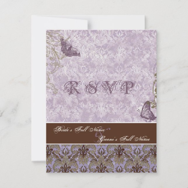 Fleur di Lys Damask - Placa de resposta RSVP Roxo (Frente)