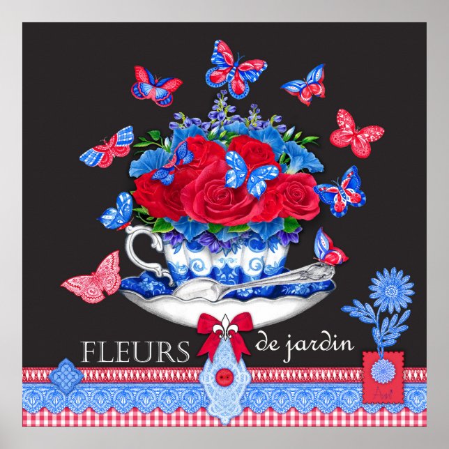 Fleur Porcelain Cup e Flowers Poster (Frente)