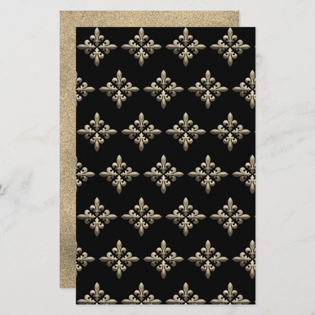Fleurs des Lys Pattern on Black with gold back (Fl (Frente/Verso)