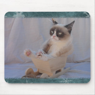 Floco de neve azul Mousepad do gato mal-humorado
