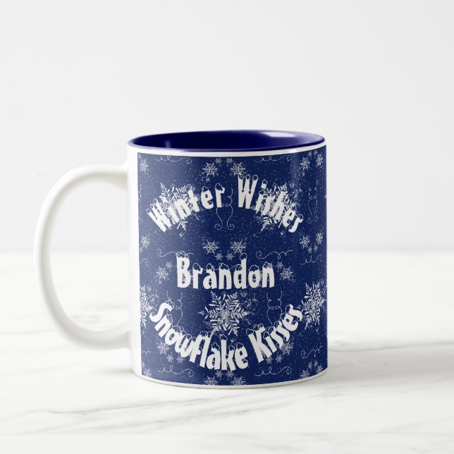 Floco de neve branco na caneca azul tradicional (Esquerda)