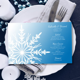 Floco de neve branco no menu azul do casamento no