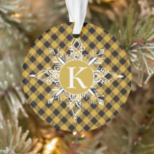 Floco de neve com monograma em ornamento xadrez