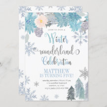 Floco de neve de inverno Aniversário Convite Blue