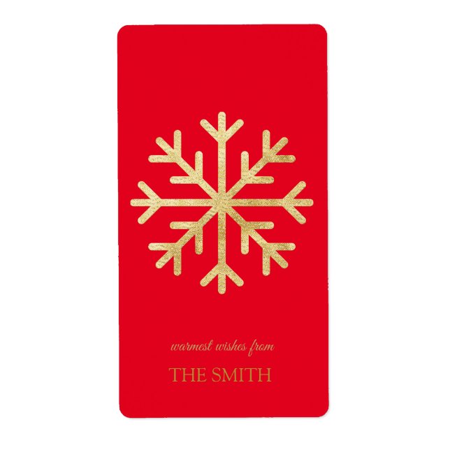 Floco de neve dourado, Etiqueta Feliz Natal (Frente)