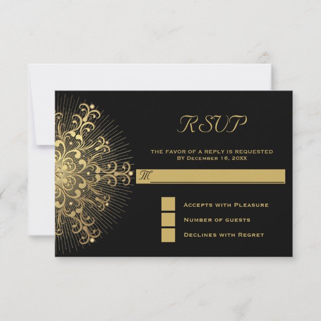 Floco de neve Dourado na resposta RSVP de casament (Frente)