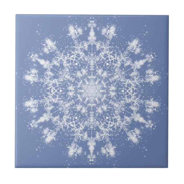 Floco de neve Fractal abstrato Lacy em Fundo Azul (Frente)