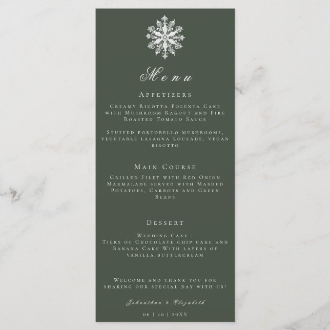 Floco de neve minimalista | Menu Casamento Verde (Frente)