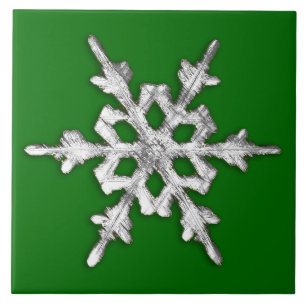 Floco de neve prateado e branco em verde-pinho