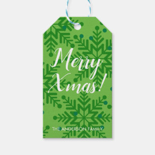 Floco de neve Presente Etiqueta Natal Verde