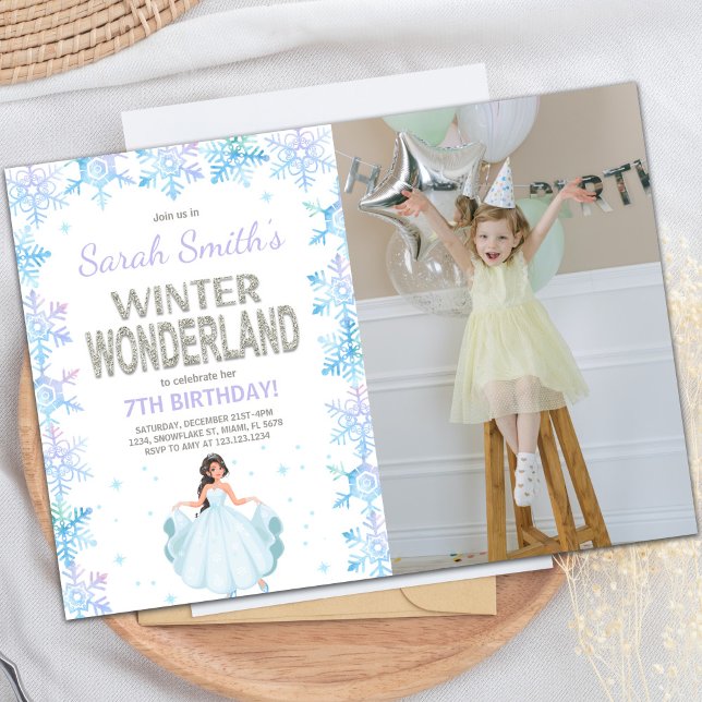 Floco de neve Winter Wonderland Convite com foto (Snow flake Winter Wonderland Invitation with photo)