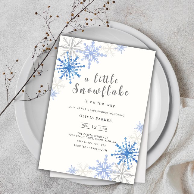 Flocos de neve azuis Convite para Chá de fraldas d (Blue Snowflakes Winter Baby Shower Invitation)