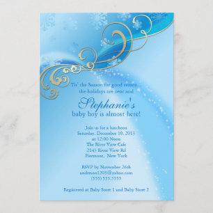 Flocos de neve azuis do inverno do convite do chá