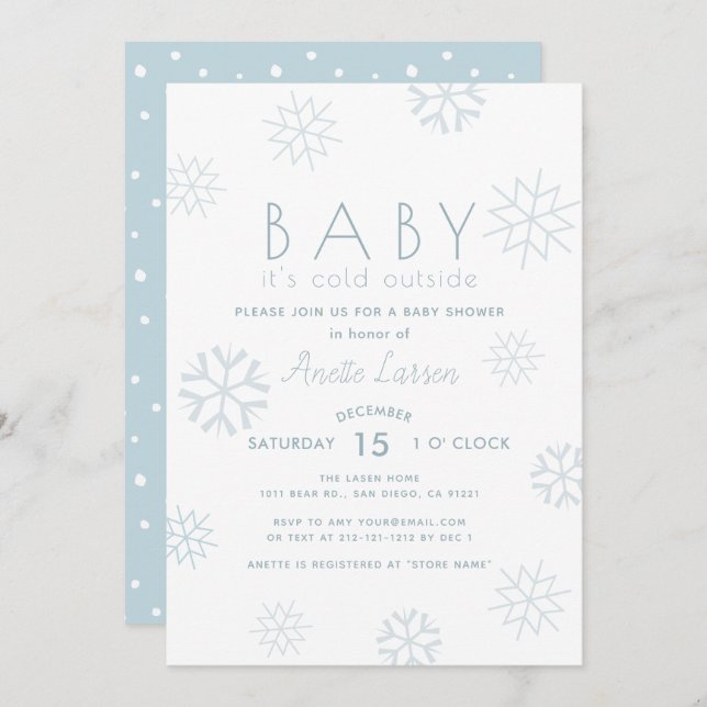 Flocos de Neve Bebê É Frio Fora Do Convite Ao Chá (Frente/Verso)