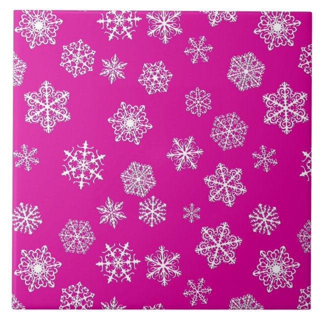 Flocos de neve brancos de 3 d sobre fundo rosa fuc (Frente)
