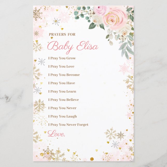 Flocos de neve cor-de-rosa-inverno Orações Florais (Frente)