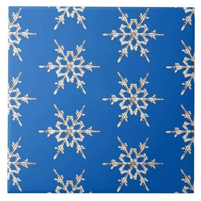 Flocos de neve, cristais de prata sobre azul cobal (Frente)