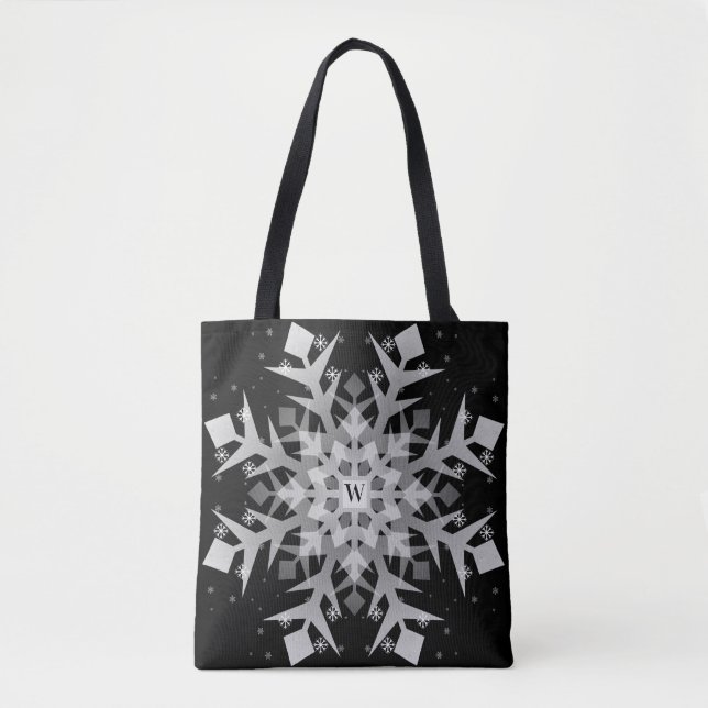 Flocos de neve de inverno Bolsa de Impressão preto (Frente)