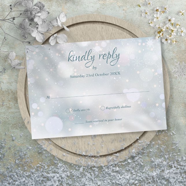 Flocos de Neve de Inverno Elegant Script RSVP (Winter Snowflakes Elegant Script RSVP)