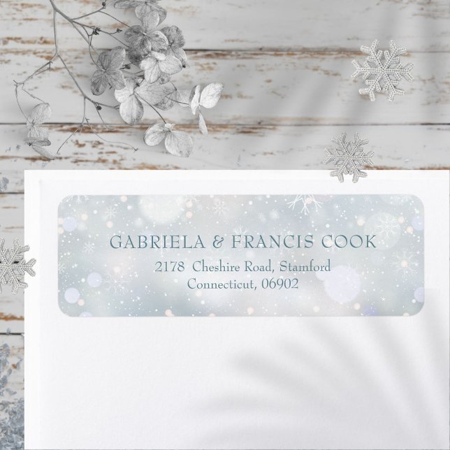 Flocos de Neve de Inverno Elegantes Etiqueta de En (Elegant Winter Snowflakes Return Address Label)