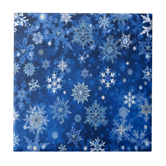 Flocos de neve de Natal Azul e Prata (Frente)
