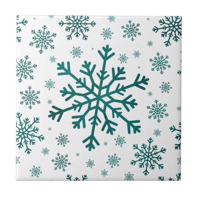 Flocos de neve de Natal Verde e Esmeralda em Branc (Frente)