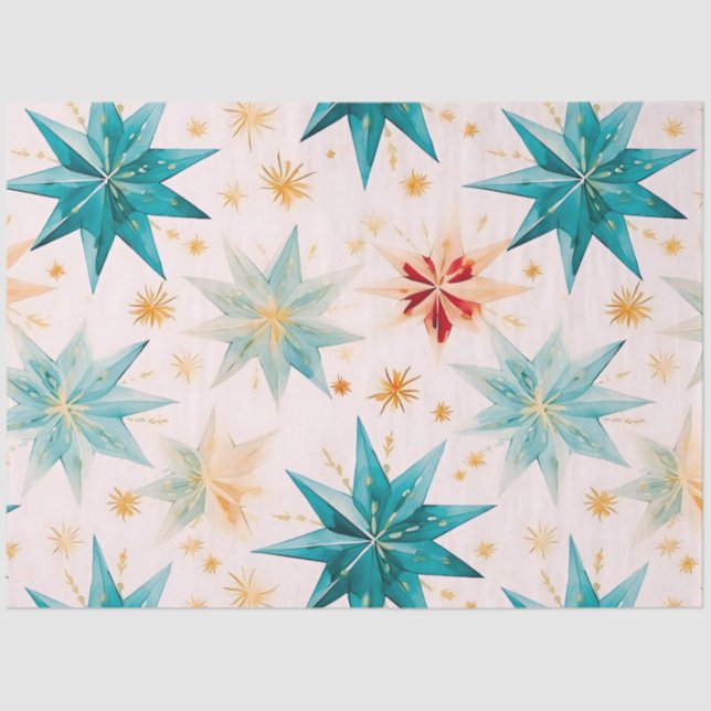 Flocos de Neve de Papel Estrelas Azul Rosa Dourado (Frente )