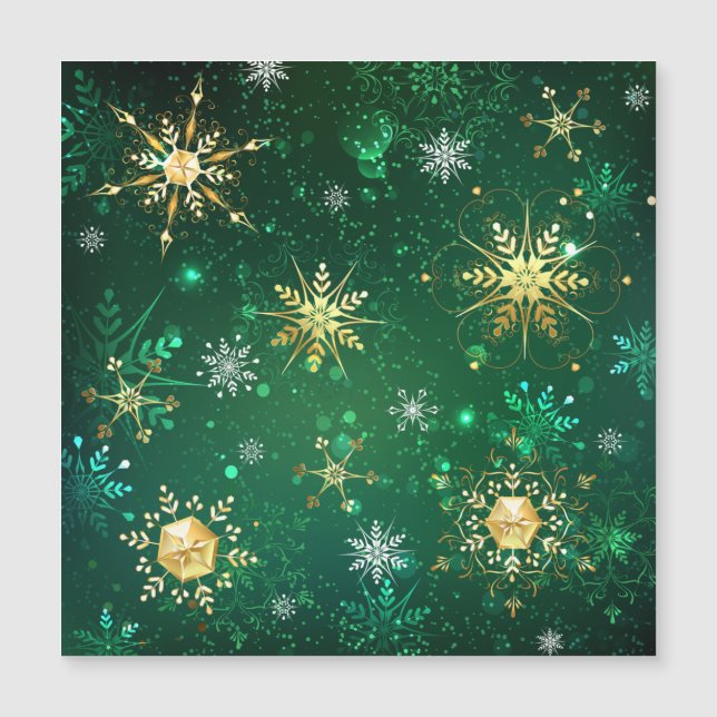 Flocos de neve do Ouro Xmas em fundo verde (Frente)