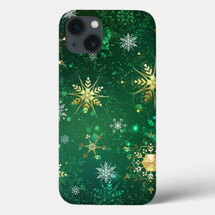 Flocos de neve do Ouro Xmas em fundo verde